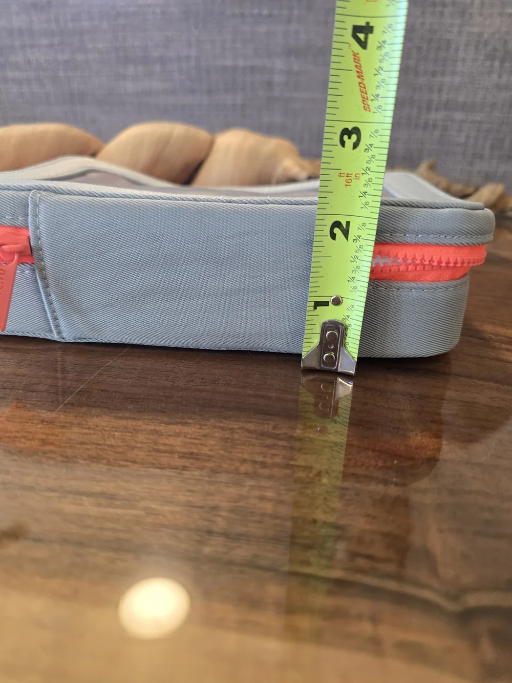 FLYTE.70 Cosmetic Case - Grey with Coral Zipper